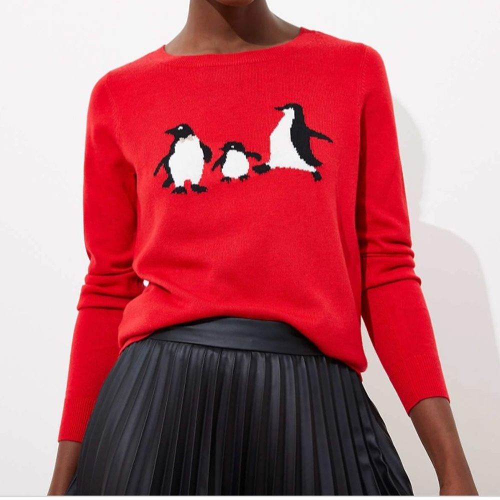 Loft red penguin design holiday sweater